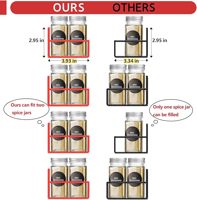 SMRCAD Magnetic Spice Rack for Refrigerator Seasoning Organizer for Spice Fridge Shelf storage Magnetic Shelf with Hook for Oven(6pack) (4pack-Red)