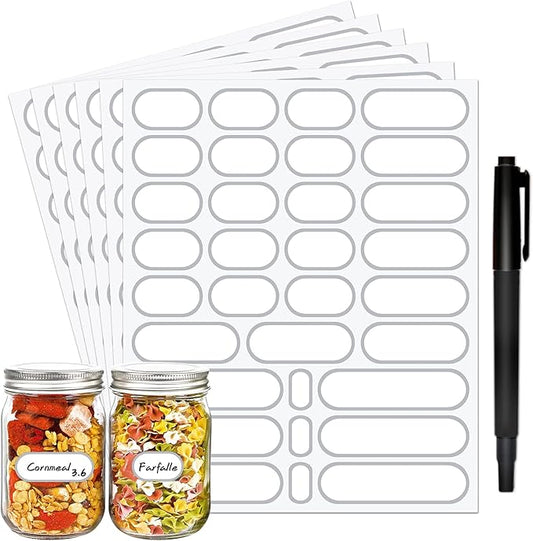 Spice Labels Stickers,Waterproof Pantry Labels for Mason Jars,Food Containers,Spice Jars,Storage Bins,Bottles,Kitchen Labels with Marker Pen,4 Sizes,Pack of 192(Silver)