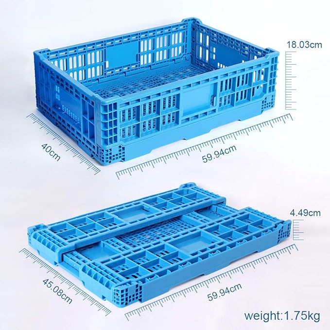 QTJH Collapsible Storage Bin Containe，43 Liter Transfer box,crate Transit storage of various items (23.6" L x 15.7" W x 7.1" H)