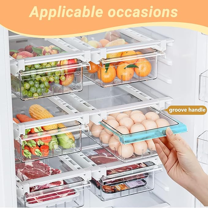 Undershelf Fridge Organizer, Extra-Deep Pull-Out Drawer for Cheese, Meat, and Produce, Clear and Sturdy, Ideal for Refrigerators Under 0.6", Send Goods from Local Warehouse
