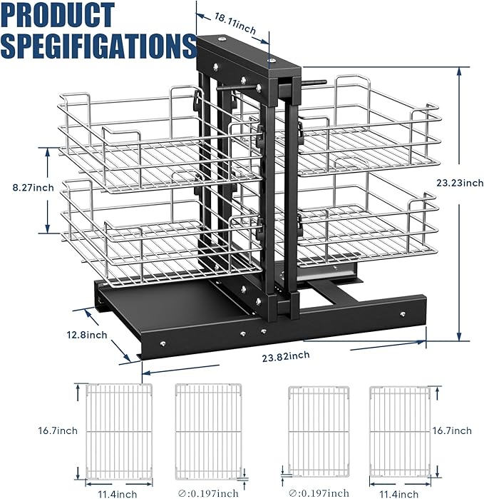 forimo 36" Blind Corner Pull Out Organizer,2 Tier 4 Shelf Kitchen Cabinet Organizer, Chrome Carbon Steel Storage Basket, Left Open & Right Open Compatible,for Blind Corner Kitchen or Bathroom Cabinet