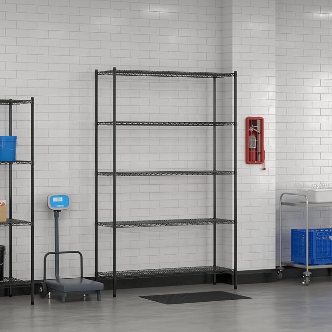 Commercial NSF Listed Black Epoxy Stationary Wire Shelving Kit 18" x 54" x 86", with 5 Shelves Perfect for Warehouse, Walk-in Refrigerator, Freezer, Grocery Store, Restaurant, Dishroom