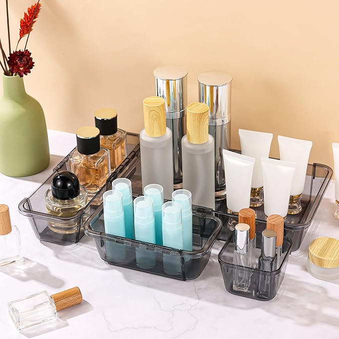 25 Pcs Clear Drawer Organizer, Adjustable Drawer Storage Box, 3-Size Desk Drawer Organizer, Acrylic Storage Bins for Makeup, Kitchen Utensils, Bedroom Dressers Tool Organizer for Gadgets, Black