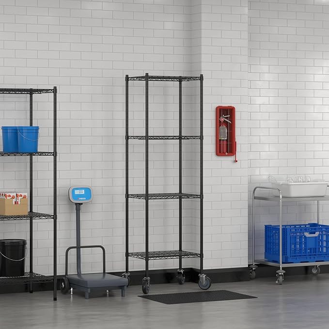 Commercial NSF Listed Black Epoxy Mobile Wire Shelving Kit 18" x 24" x 80", with 4 Shelves Perfect for Warehouse, Walk-in Refrigerator, Freezer, Grocery Store, Restaurant, Dishroom