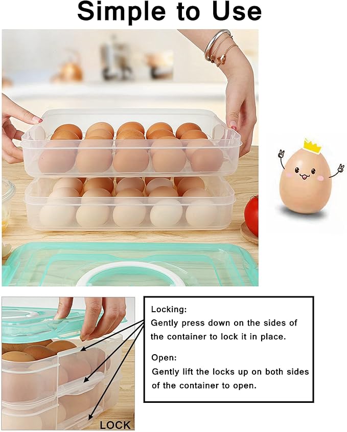 Egg Storage Container for Refrigerator, 3-Layer Deviled Egg Tray, Stackable Fridge Egg Organizer with Lid and Handle, Extra Large Holder, 60 Count Eggs Keeper(blue 3 layer)