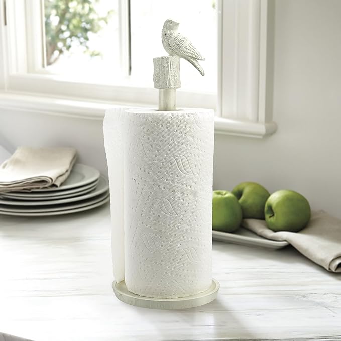 Paper Towel Holder Countertop, White Paper Towel Stand with Bird Design Top