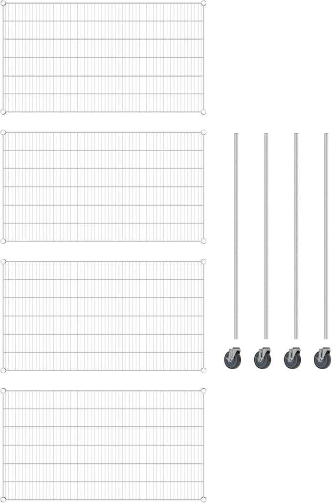 Commercial NSF Listed Chrome Mobile Wire Shelving Kit 30" x 54" x 60", with 4 Shelves Perfect for Warehouse, Walk-in Refrigerator, Freezer, Grocery Store, Restaurant, Dishroom