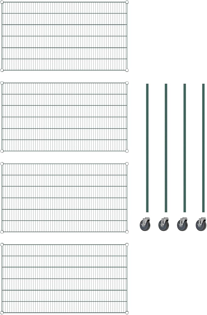 Commercial NSF Listed Green Epoxy Mobile Wire Shelving Kit 30" x 54" x 60", with 4 Shelves Perfect for Warehouse, Walk-in Refrigerator, Freezer, Grocery Store, Restaurant, Dishroom