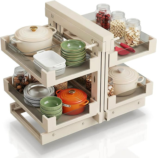 Blind Corner Cabinet Pull Out Organizer, Heavy-Duty Magic Corner Shelves with Soft Close, 2-Tier Full Extension Baskets for 13",14.1",15.3",16.9" Kitchen Cabinets, Left & Right Compatible