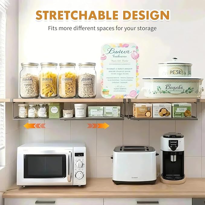 Expandable Hanging Under Shelf Storage Basket,Under Shelf Storage Basket Organizer,Under-Shelf Hanging Baskets for Cabinet,Pantry, Desk Organization,8.27" D x 15.16"-27.76W x 7.68" H,Black