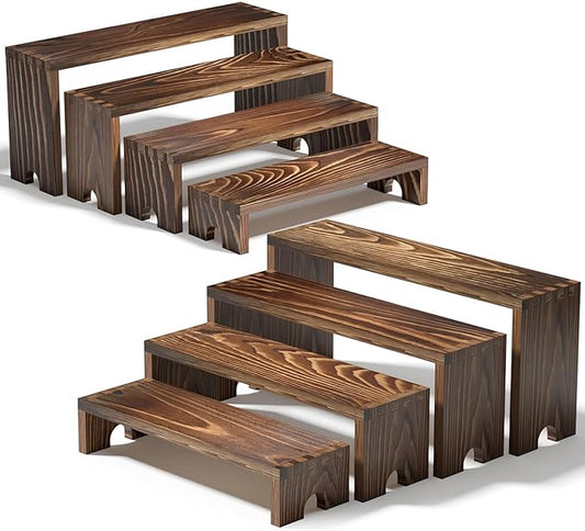 2 Set Wooden Tiered Risers Display Stands for Vendor Events,Stackable Wooden Cupcake Display Stand,Farmhouse Decor Wood Dessert Table Display Set,Vendor Booth Display Items,Food Display Risers for Party（12-11.2-10.4-9.6IN）