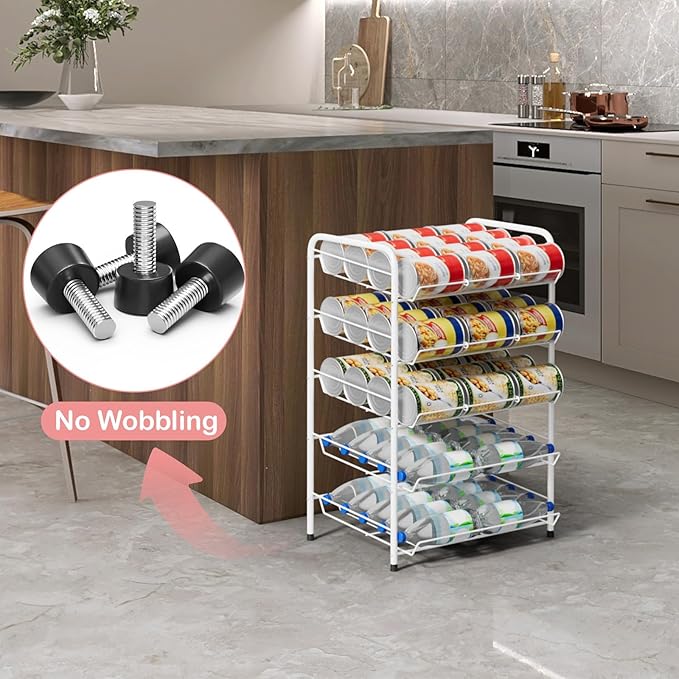 smusei Can Rack Organizer for Pantry 5 Tier Adjustable Soda Can Dispenser Holds up to 60 Cans Can Storage Organizer Pantry for Cabinet Canned Foods and Drinks, White