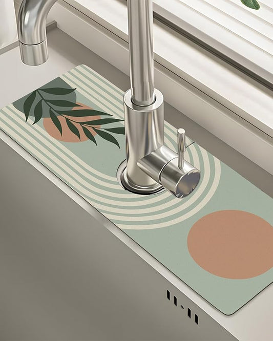 Patterned Sink Faucet Mat Kitchen Splash Guard Super Absorbent Drying Mat, Non-Slip Drain Pad for Kitchen Counter or Bathroom-15x5.5in