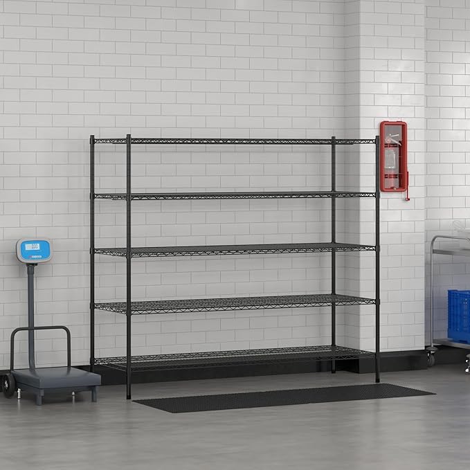 Commercial NSF Listed Black Epoxy Stationary Wire Shelving Kit 24" x 72" x 64", with 5 Shelves Perfect for Warehouse, Walk-in Refrigerator, Freezer, Grocery Store, Restaurant, Dishroom