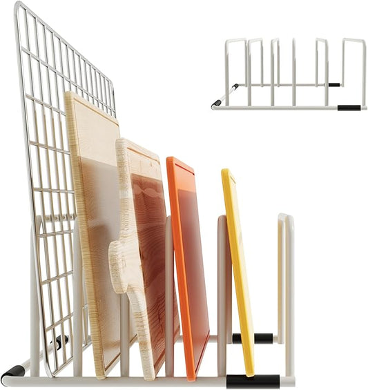 cookie sheet organizer for cabinet for Cutting Boards Baking Sheets, Cookie Pans, Cooling Small Racks Storage Stand and Bakeware,Kitchen Cabinet Countertop Organizer(White,1-Pack)