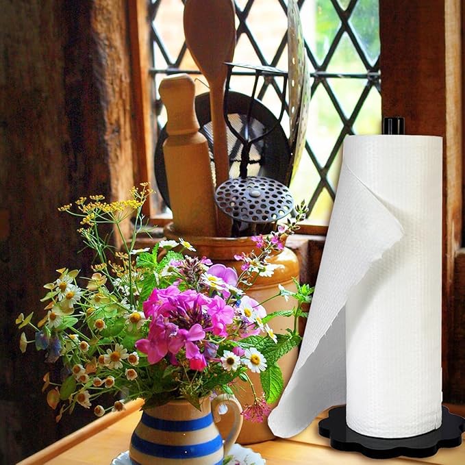 Paper Towel Holder Countertop,Black Acrylic Standing Paper Roll Holder Thickening Sturdy Scalloped Base, Paper Towel Dispenser Stand for Kitchen Bathroom (Black Acrylic, 5.9 inch)