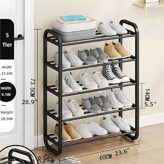 Expandable Shoe Rack Narrow Vertical Organizer Sturdy Free Standing Shoes Storage Shelf for Closet, Entryways, Hallways & Living Rooms 5 Tier - 23.6" W Hold 15 Pairs