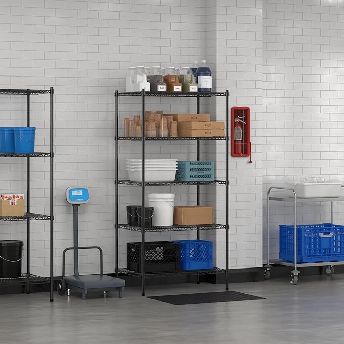 Commercial NSF Listed Black Epoxy Stationary Wire Shelving Kit 24" x 36" x 74", with 5 Shelves Perfect for Warehouse, Walk-in Refrigerator, Freezer, Grocery Store, Restaurant, Dishroom