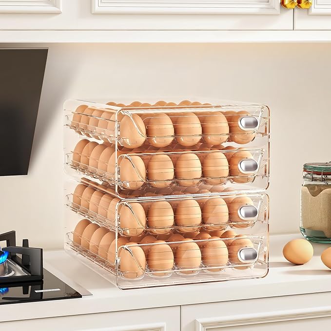 40 Egg Holder for Fridge, Egg Container for Refrigerator, Stackable Egg Storage Container, Egg Fresh Storage Box for Fridge, 2Layers Egg Tray, Clear Egg Organizer, BPA Free