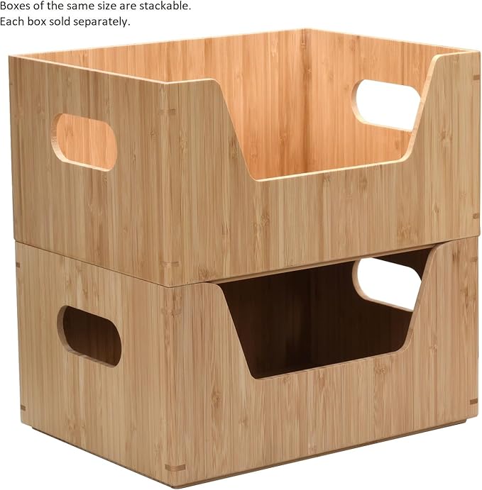 MobileVision Bamboo Storage Box Set Open Front Bin Organizers to use in kitchen pantries, cabinets and countertops 1 Large & 1 Small box included