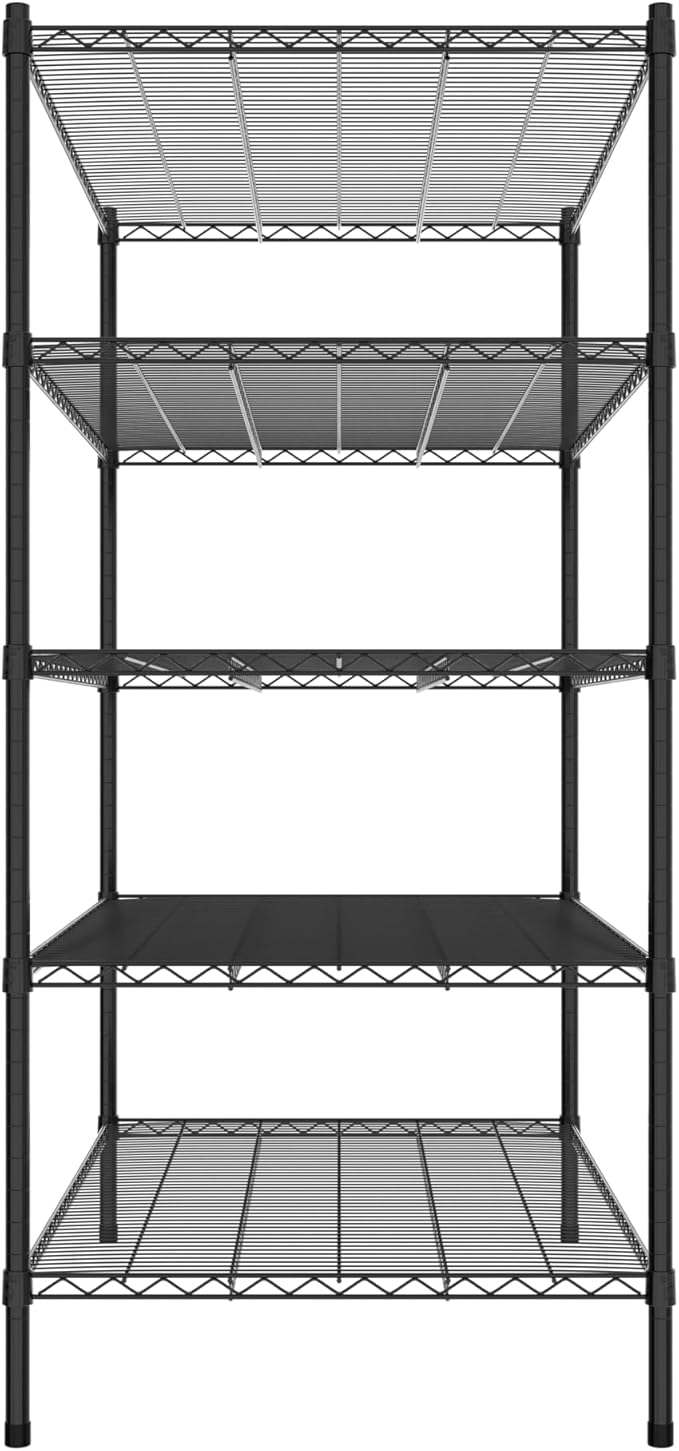 Commercial NSF Listed Black Epoxy Stationary Wire Shelving Kit 30" x 48" x 64", with 5 Shelves Perfect for Warehouse, Walk-in Refrigerator, Freezer, Grocery Store, Restaurant, Dishroom
