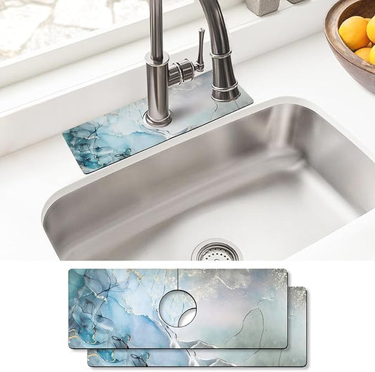 Sink Faucet Absorbing Mat, 2 Pack Drying Mat Around Faucet Sink Splash Guard Behind Faucet Sinkmat For Kitchen Bathroom Island Rv 15 * 5.5 Inch (38 * 14 cm)