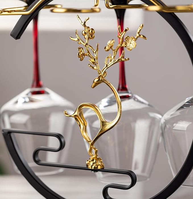 Homya Wine Rack - Under Cabinet Goblet Wine Bottle Holder Glass Storage Rack Metal Storage Rack for Easy Access and Storage of Wine Glasses Fortune Deer Edition 6 Glasses，High-end Wine Rack
