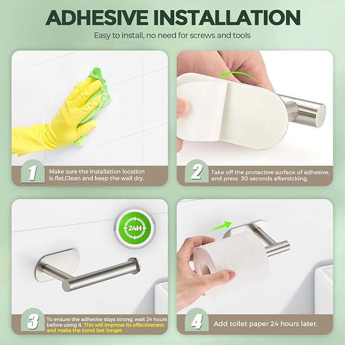2 Pack Adhesive Toilet Roll Holder Stand - Brushed Nickel SUS304 Stainless Steel, Rustproof Toilet Paper Holder No Drilling Tissue Holder for Kitchen Bathroom Wall Mount Bathroom Tissue Holder