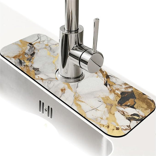 Kitchen Sink Splash Guard，Abstract marble gold Faucet Mat Sink Gadgets-Super Absorbent Fast Drying Mat Drip Catcher for Kitchen, Bathroom,Sink Mat, Dish Drying Mat, Bathroom(15" X 5.5" )