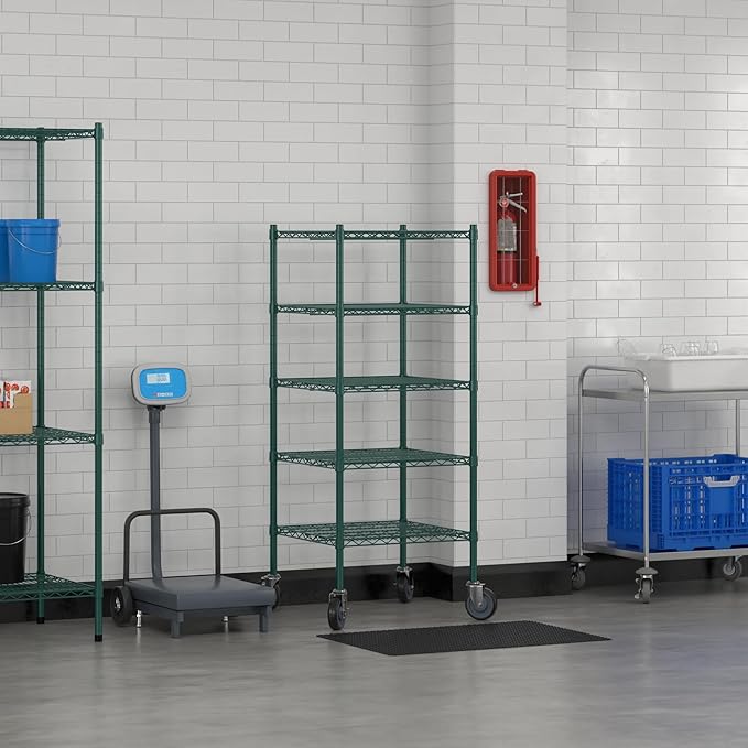 Commercial NSF Listed Green Epoxy Mobile Wire Shelving Kit 24" x 24" x 60", with 5 Shelves Perfect for Warehouse, Walk-in Refrigerator, Freezer, Grocery Store, Restaurant, Dishroom