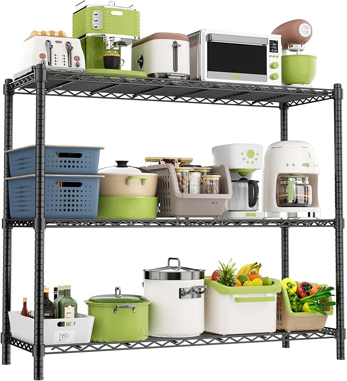 MODCART Storage Shelves, 48" L x 20" W x 47" H Heavy Duty Garage Wire Shelving Unit Loads 1200LBS, 3-Tier Adjustable Metal Industrial Utility Shelf Rack for Kitchen, Laundry Room, Basement