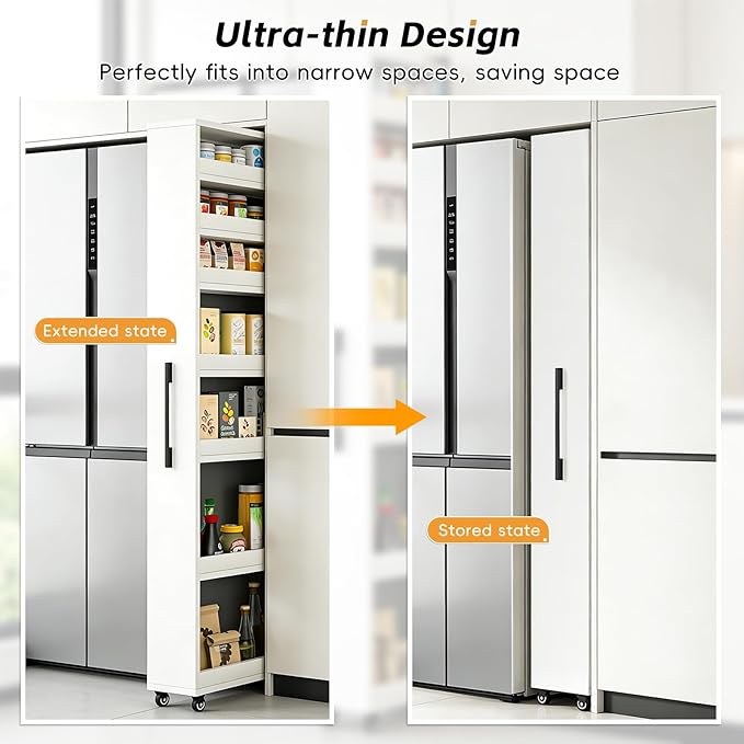 Slim Rolling Storage Cart, Narrow Kitchen Storage Rack with Wheels, Tall Gap Organizer Shelf for Small Spaces, 7-Tier Movable Food Cabinet for Refrigerator Side