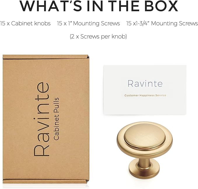 Ravinte 15 Pack Champagne Bronze Cabinet Pulls 1-1/4 inch Kitchen Cabinet Knobs Drawer Knobs Dresser Handles Drawer Pulls Door Dresser Handles