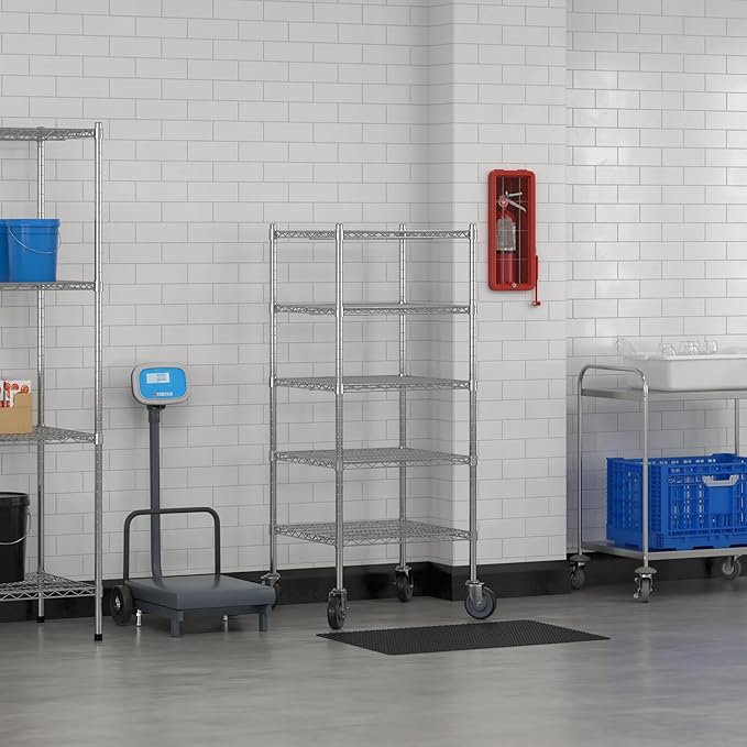 Commercial NSF Listed Chrome Mobile Wire Shelving Kit 24" x 24" x 60", with 5 Shelves Perfect for Warehouse, Walk-in Refrigerator, Freezer, Grocery Store, Restaurant, Dishroom