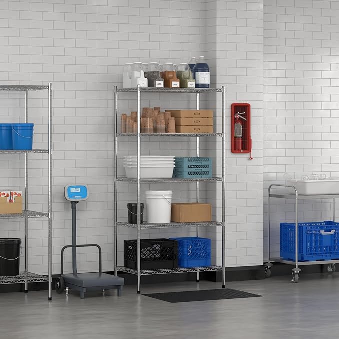 Commercial NSF Listed Chrome Stationary Wire Shelving Kit 21" x 36" x 74", with 5 Shelves Perfect for Warehouse, Walk-in Refrigerator, Freezer, Grocery Store, Restaurant, Dishroom