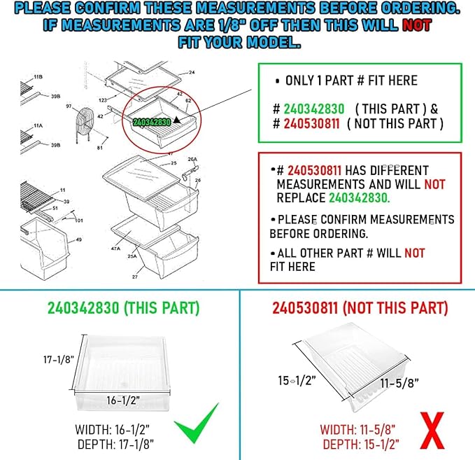 Lifetime Appliance 240342830 UPGRADED Meat Pan Crisper Bin Compatible with Frigidaire Refrigerator (16.5" x 17.2" x 4.5")