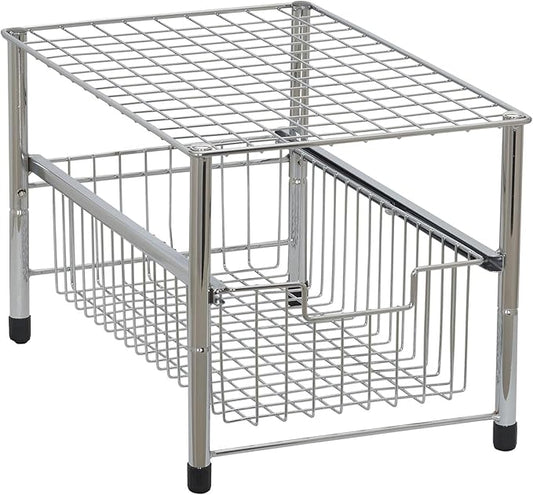 Household Essentials Silver 1237-1 Free Standing Pull Out Cabinet Organizer Shelf | Single, 16.5" Deep