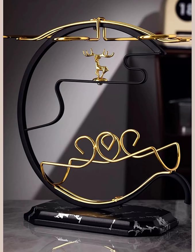 Homya Wine Rack - Under Cabinet Goblet Wine Bottle Holder Glass Storage Rack Metal Storage Rack for Easy Access and Storage of Wine Glasses Fortune Deer Edition 6 Glasses + 1 Bottle，High-end Wine Rack