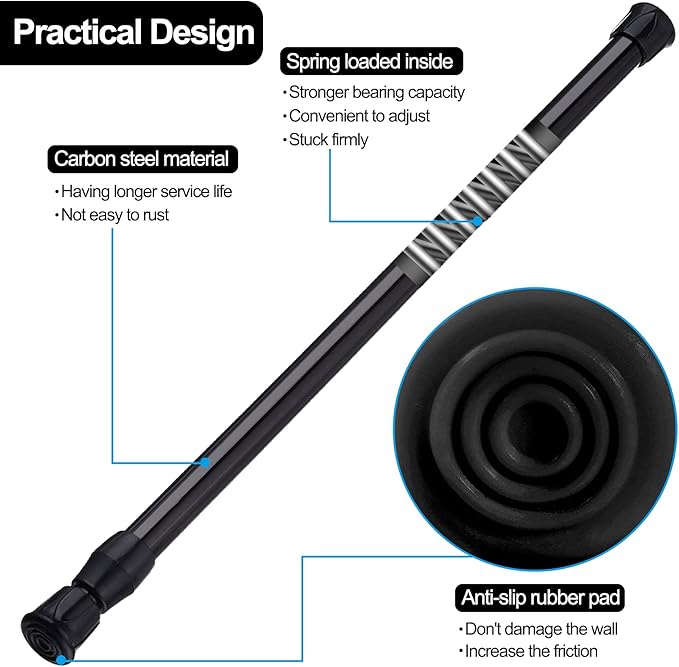SIQUK 6 Pack Cupboard Bars Adjustable Spring Tension Rods Black Refrigerator Bar Extendable Rod for DIY Projects, 12 to 20 Inches
