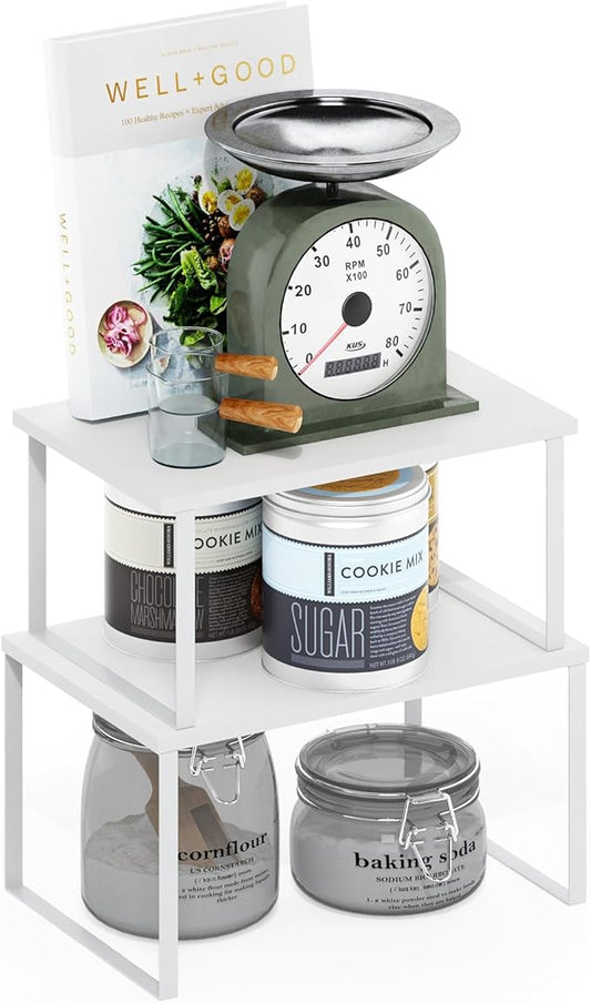 Furinno RAVEL Kitchen Countertop Organizer Set of 2, Counter Shelves, Kitchen Storage, Expandable, Stackable, Spice Rack, for Pantry, Coffee Bar, White