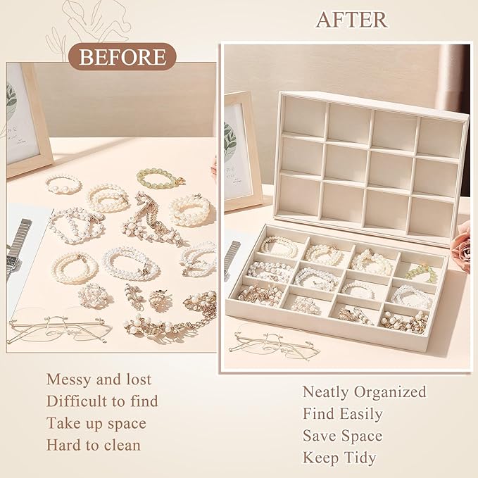 4 Pcs Stackable 12 Grids Jewelry Organizer Tray Velvet bracelet holder Tray Stackable jewelry Organizer Trays for Drawer bracelet display for Selling Bangle Necklace Earring Ring Showcase
