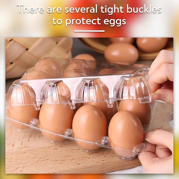 HAKSEN 60 PCS 12 Count Plastic Egg Cartons, with 60PCS Date Labels, Bulk Cheap Clear Reusable Egg Containers Holds for Fresh Medium Eggs Storage, Suitable for Farms, Family, Markets Display