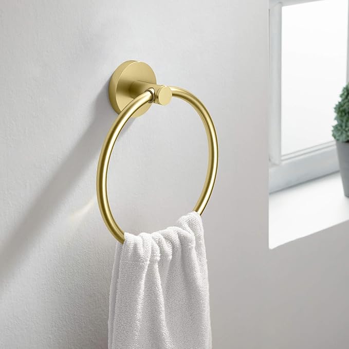 KIBI Toilet Paper Holder and Towel Ring Set | Brushed Gold Bathroom Hardware Set, Wall Mounted Hand Towel Holder and Towel Hanger | Solid Brass Construction, C-KBA14-2-2
