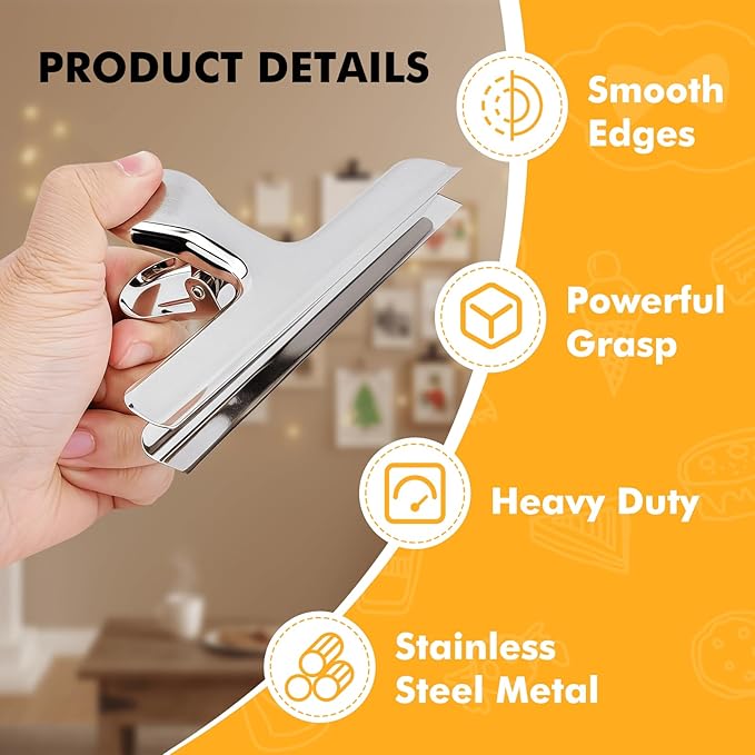 Chip Clips, 12Pcs Sliver Metal Bag Clips for Food Packages, Snack Chip Clip for Bags, Kitchen Snack Bag Clip for Food Packages and Office Home, 3 Inches
