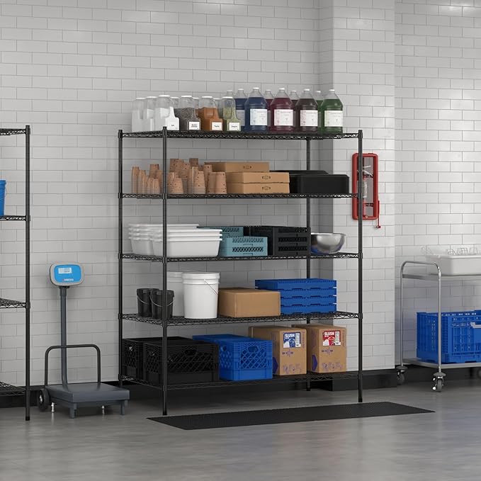 Commercial NSF Listed Black Epoxy Stationary Wire Shelving Kit 30" x 60" x 74", with 5 Shelves Perfect for Warehouse, Walk-in Refrigerator, Freezer, Grocery Store, Restaurant, Dishroom