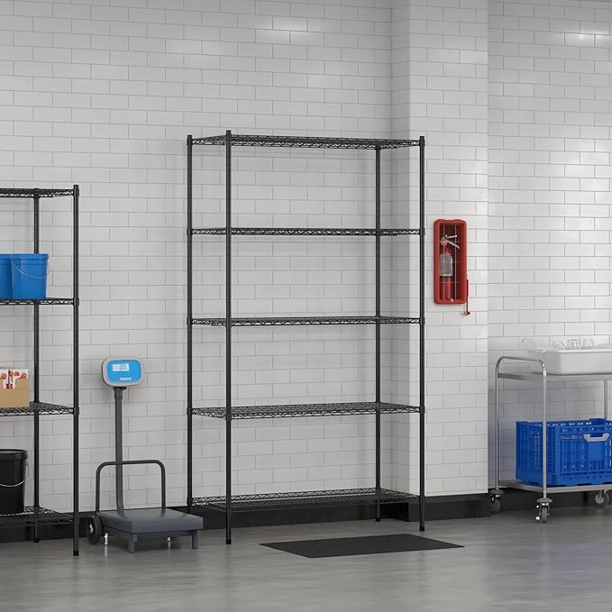 Commercial NSF Listed Black Epoxy Stationary Wire Shelving Kit 21" x 48" x 86", with 5 Shelves Perfect for Warehouse, Walk-in Refrigerator, Freezer, Grocery Store, Restaurant, Dishroom