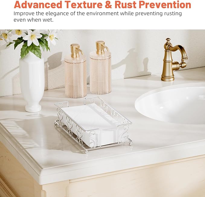 Napkin Holder & Guest Towel Tray - Stainless Steel Disposable Paper Towel Dispenser for Bathroom, Table, Kitchen Countertop, Dinner Table, Vanity