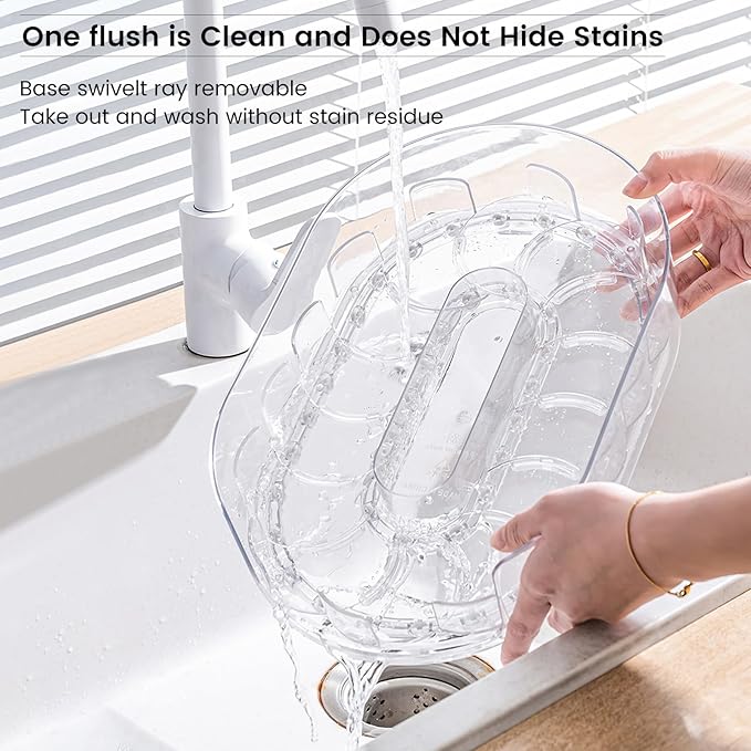 HomeBeyond Rectangular Lazy Susan Organizer for Refrigerator & Cabinet, 360° Rotating Fridge Turntable, Removable Non-Skid Tray to Organize Condiments, Cans, Beverages, Clear PET