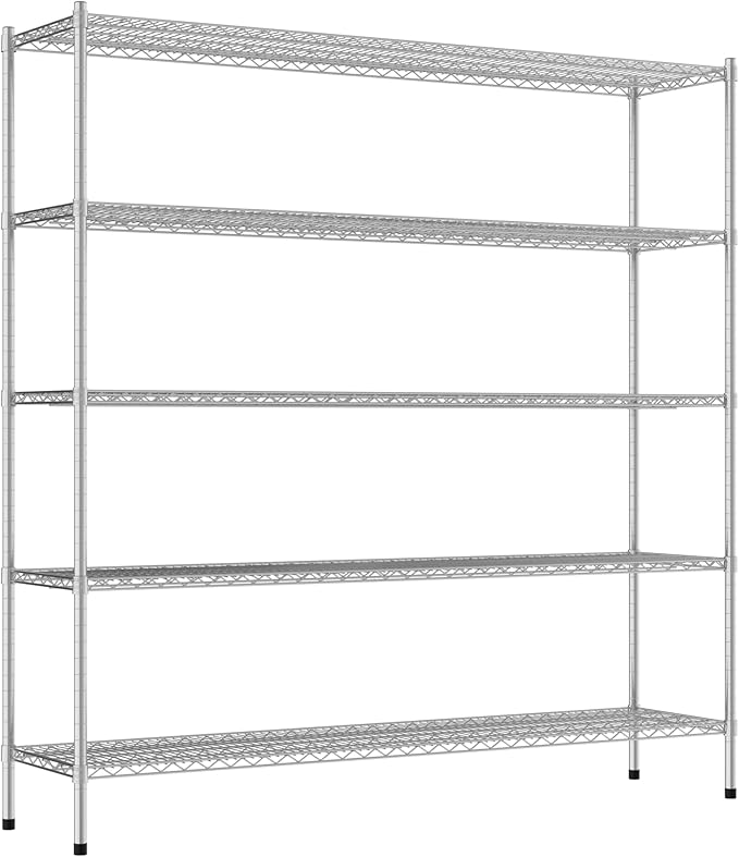 Commercial NSF Listed Chrome Stationary Wire Shelving Kit 18" x 72" x 74", with 5 Shelves Perfect for Warehouse, Walk-in Refrigerator, Freezer, Grocery Store, Restaurant, Dishroom