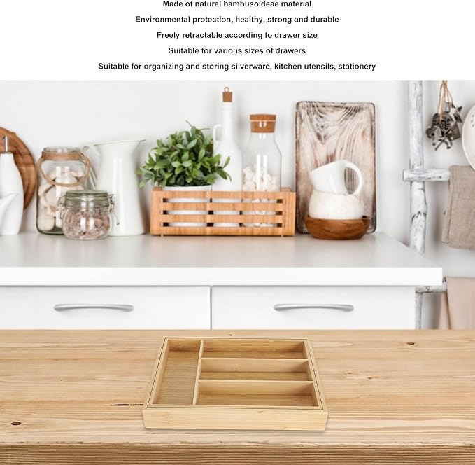 Kitchen Silverware Organizer Expandable for Cutlery and Utensils, Adjustable Wood Utensil Storage Cutlery Tray for Drawers, Kitchen Drawer Organizer Utensil Holder Makeup Organizer with(7 Slots A)